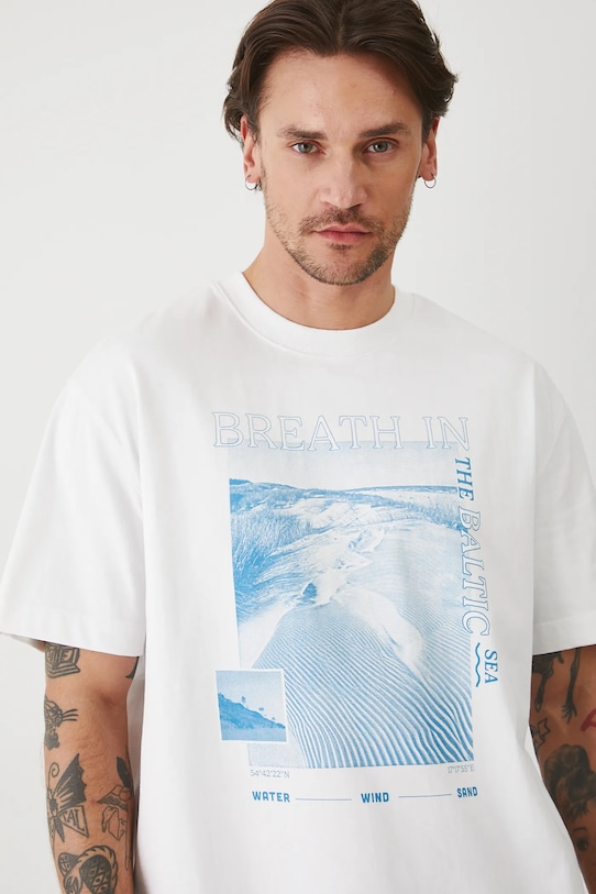 T-shirt bawełniany męski z kolekcji Medicine x Słowiński Park Narodowy kolor biały RS25.TSMA54 biały RS25