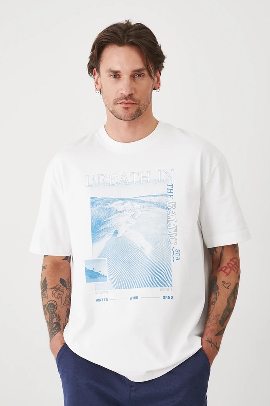 T-shirt bawełniany męski z kolekcji Medicine x Słowiński Park Narodowy kolor biały RS25.TSMA54 biały