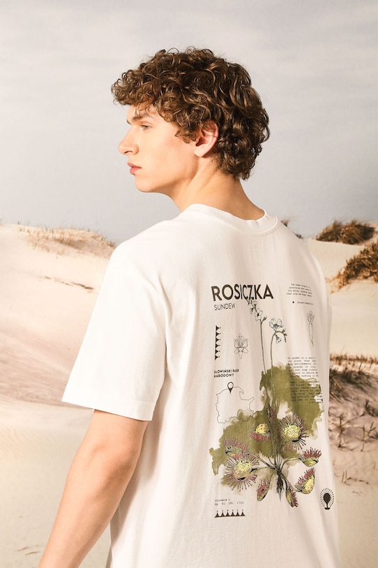 T-shirt bawełniany męski z kolekcji Medicine x Słowiński Park Narodowy kolor biały okrągły biały RS25.TSMA57