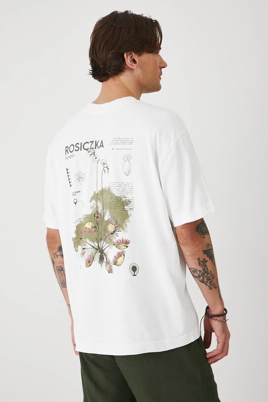 T-shirt bawełniany męski z kolekcji Medicine x Słowiński Park Narodowy kolor biały biały RS25.TSMA57