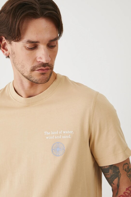 T-shirt bawełniany męski z kolekcji Medicine x Słowiński Park Narodowy kolor beżowy RS25.TSMA58 beżowy