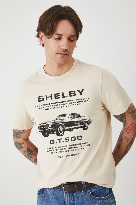T-shirt bawełniany męski Shelby kolor beżowy RS25.TSMA75 beżowy RS25