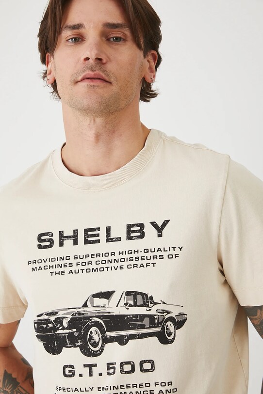 T-shirt bawełniany męski Shelby kolor beżowy beżowy RS25.TSMA75