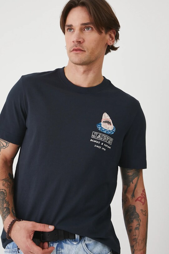 T-shirt bawełniany męski Jaws kolor granatowy RS25.TSMA79 granatowy RS25