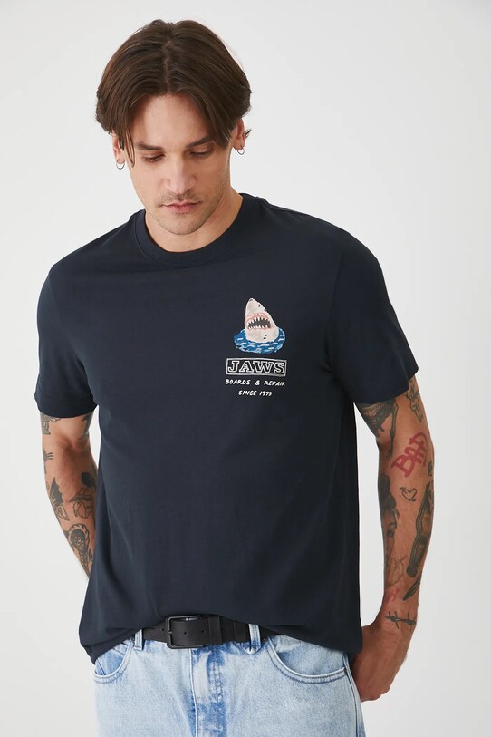 T-shirt bawełniany męski Jaws kolor granatowy granatowy RS25.TSMA79