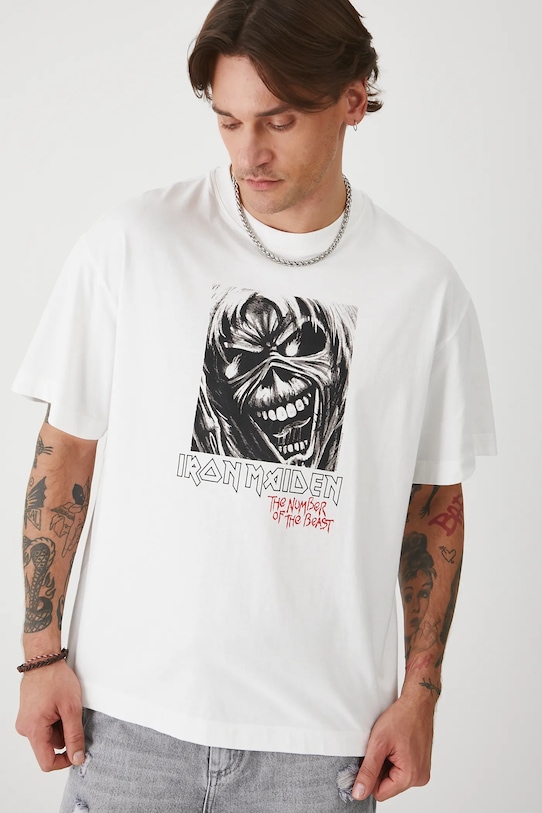 Odzież T-shirt bawełniany męski Iron Maiden kolor biały RS25.TSMA84 biały