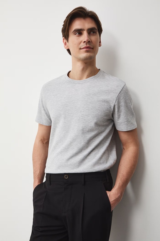 T-shirt bawełniany męski z fakturą kolor szary szary RS25.TSMB04