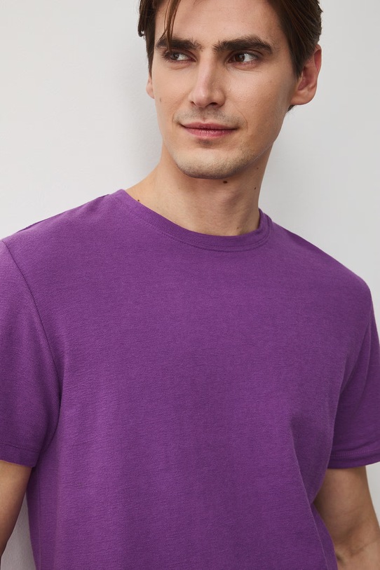 T-shirt bawełniany męski z fakturą kolor fioletowy fioletowy RS25.TSMB04