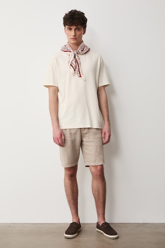 T-shirt bawełniany męski z elastanem prążkowany kolor beżowy RS25.TSMB05 beżowy RS25