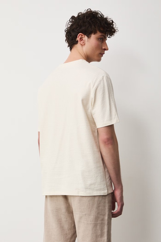 Odzież T-shirt bawełniany męski z elastanem prążkowany kolor beżowy RS25.TSMB05 beżowy