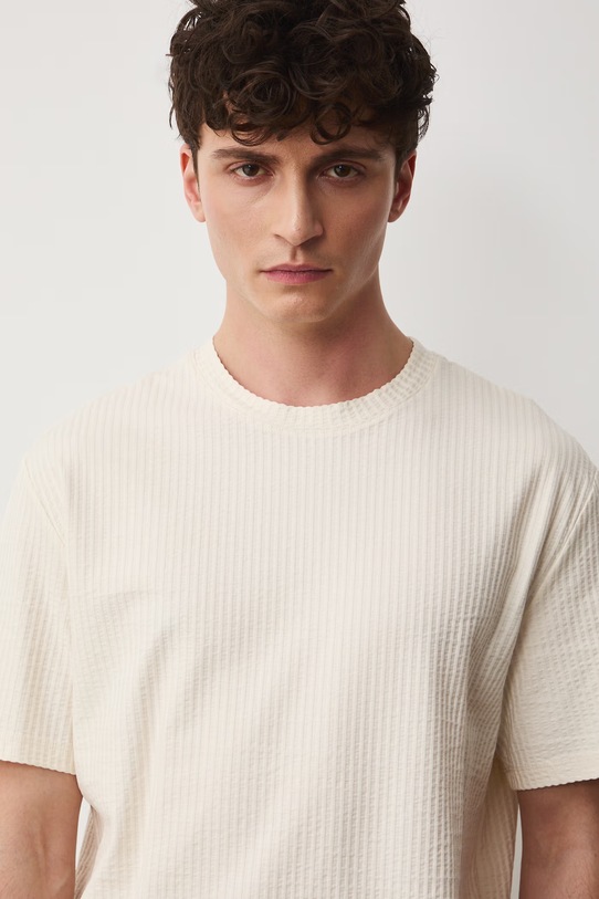 T-shirt bawełniany męski z elastanem prążkowany kolor beżowy beżowy RS25.TSMB05
