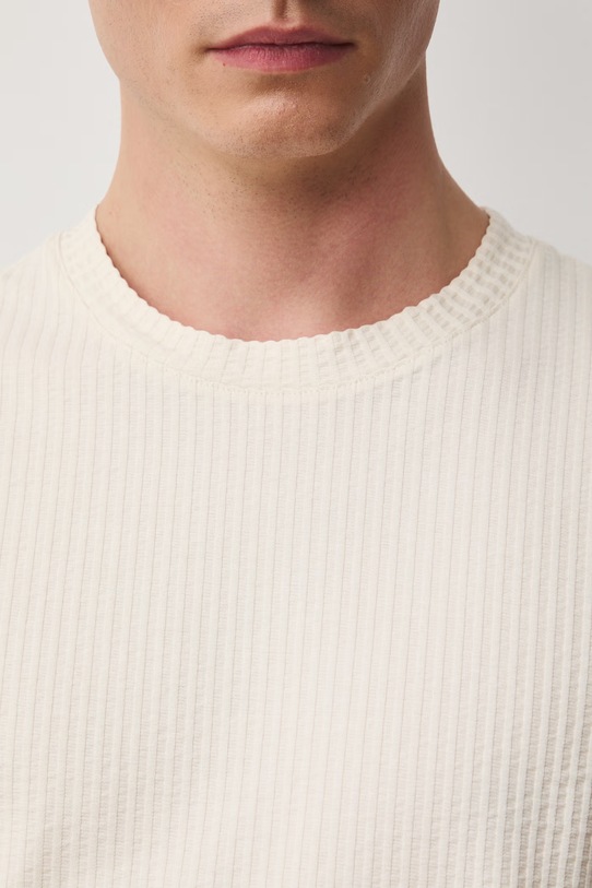 T-shirt bawełniany męski z elastanem prążkowany kolor beżowy RS25.TSMB05 beżowy