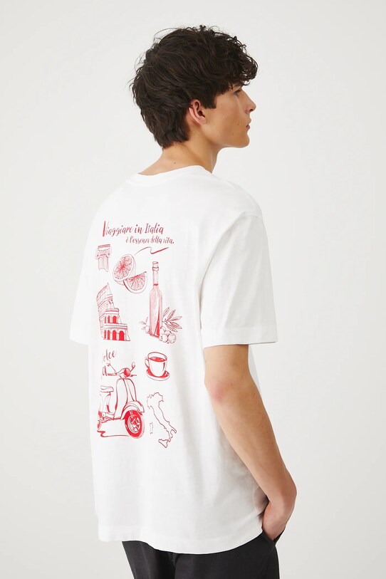 T-shirt bawełniany męski z nadrukiem i haftem kolor biały okrągły biały RS25.TSMB12