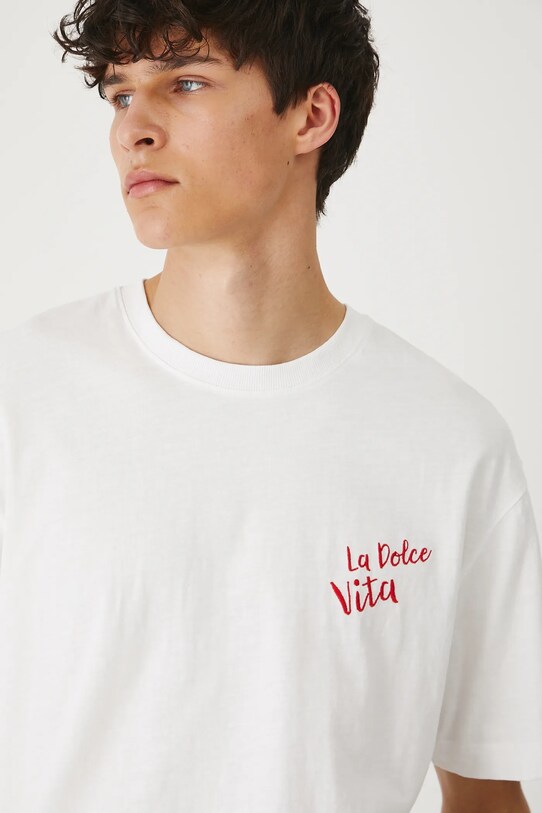 T-shirt bawełniany męski z nadrukiem i haftem kolor biały biały RS25.TSMB12