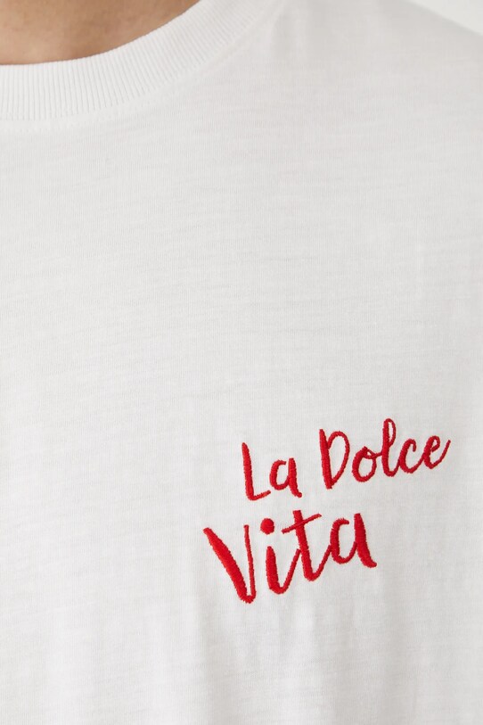 T-shirt bawełniany męski z nadrukiem i haftem kolor biały RS25.TSMB12 biały