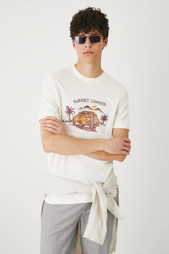 Odzież T-shirt bawełniany męski z nadrukiem RS25.TSMB19 beżowy