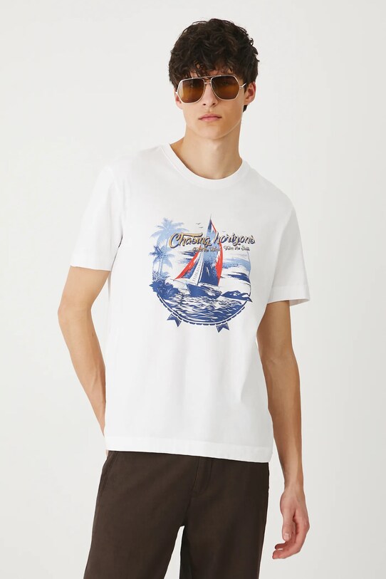 Odzież T-shirt bawełniany męski z nadrukiem kolor biały RS25.TSMB21 biały