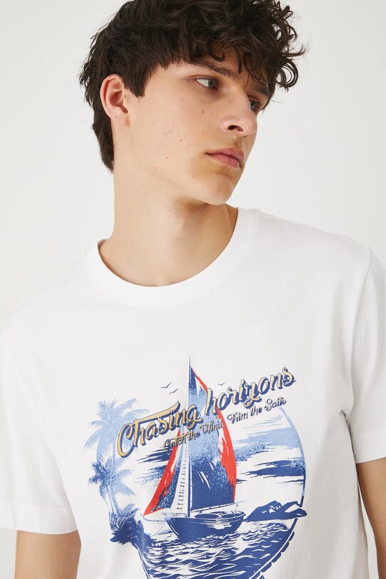 T-shirt bawełniany męski z nadrukiem kolor biały biały RS25.TSMB21