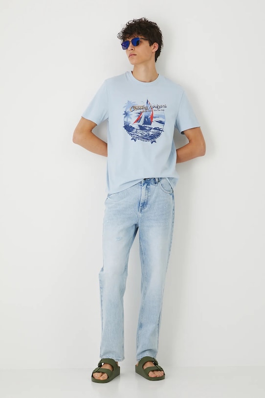 T-shirt bawełniany męski z nadrukiem kolor niebieski okrągły niebieski RS25.TSMB21