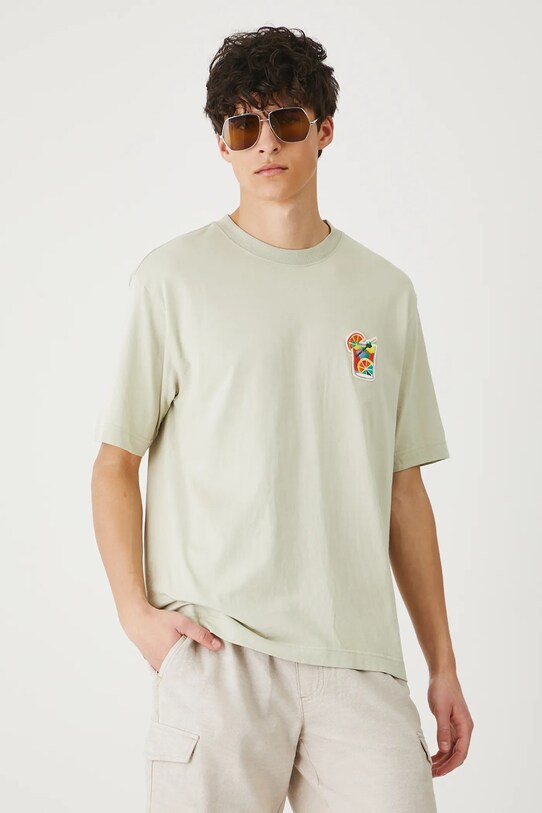 T-shirt bawełniany męski z ozdobną aplikacją kolor zielony zielony RS25.TSMB23