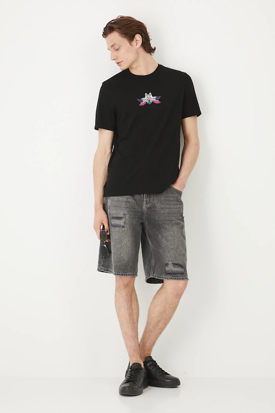 T-shirt bawełniany męski z nadrukiem kolor czarny okrągły czarny RS25.TSMC15