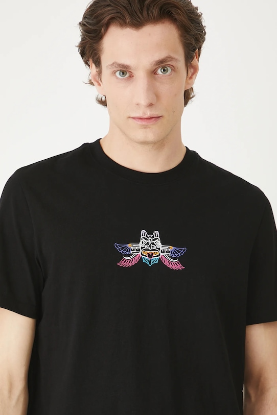 T-shirt bawełniany męski z nadrukiem kolor czarny czarny RS25.TSMC15