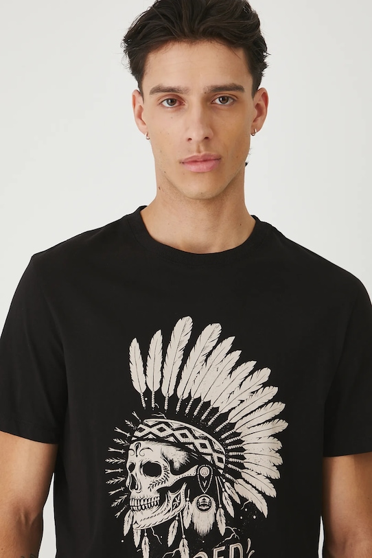 T-shirt bawełniany męski z nadrukiem okrągły czarny RS25.TSMC18