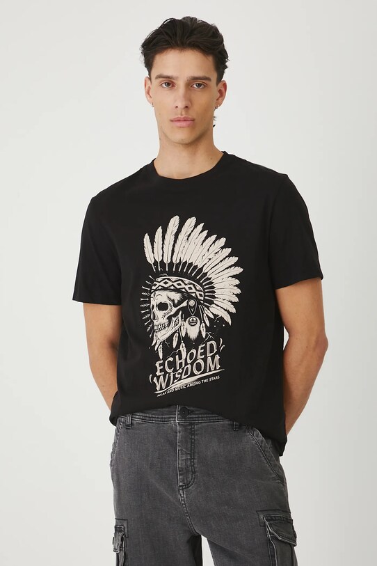 T-shirt bawełniany męski z nadrukiem czarny RS25.TSMC18