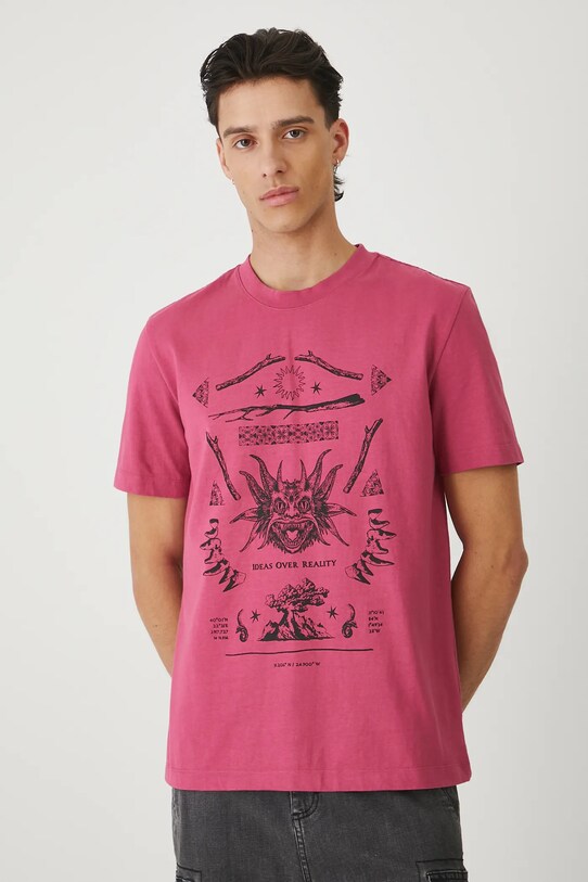 T-shirt bawełniany męski z nadrukiem okrągły różowy RS25.TSMC22
