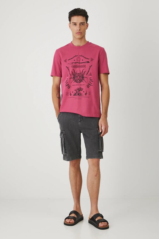 T-shirt bawełniany męski z nadrukiem RS25.TSMC22 różowy RS25