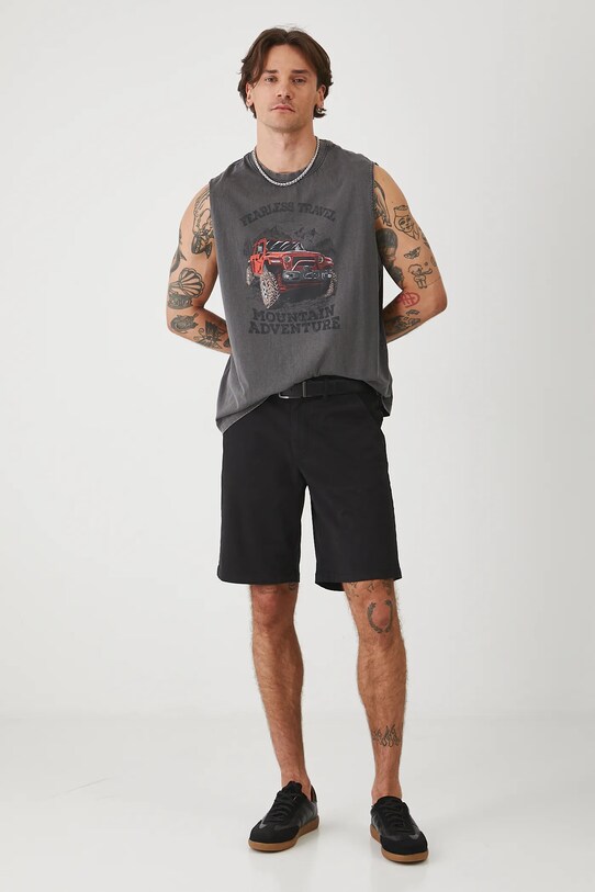 T-shirt bawełniany męski bez rękawów z efektem sprania kolor szary RS25.TTMA30 szary RS25
