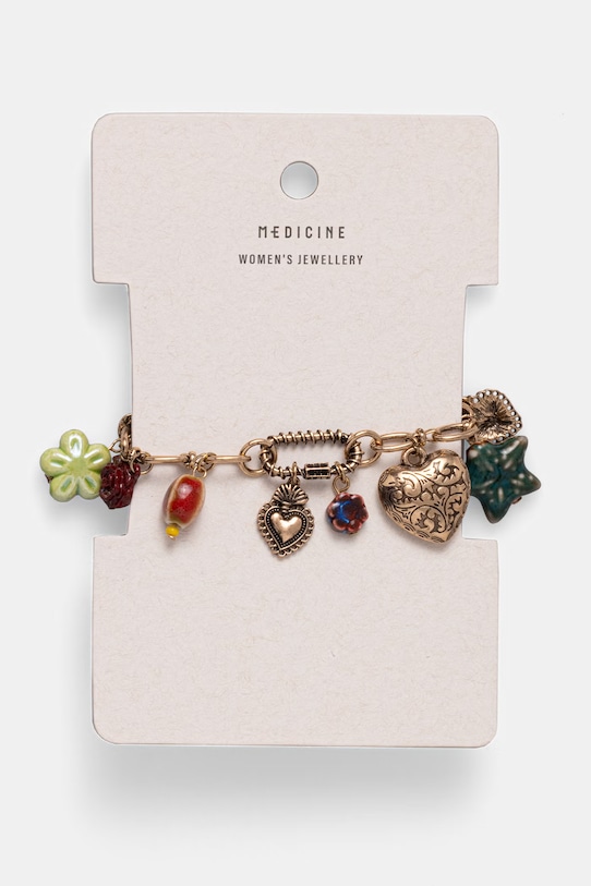 Bransoletka damska z ozdobnymi zawieszkami złoty RS26-ABD300