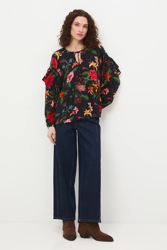 Bluzka damska z wiskozy wzorzysta RS26-BDD420 czarny RS26