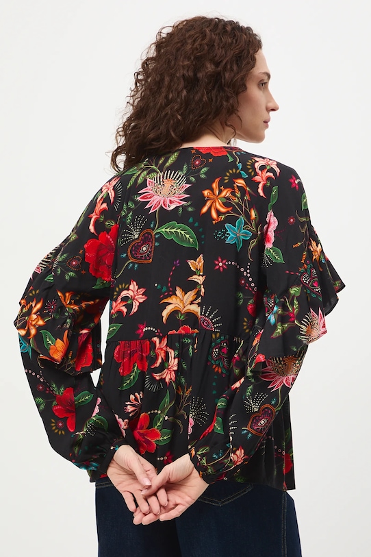 Bluzka damska z wiskozy wzorzysta czarny RS26-BDD420