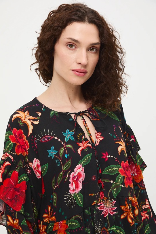 Bluzka damska z wiskozy wzorzysta czarny RS26-BDD420