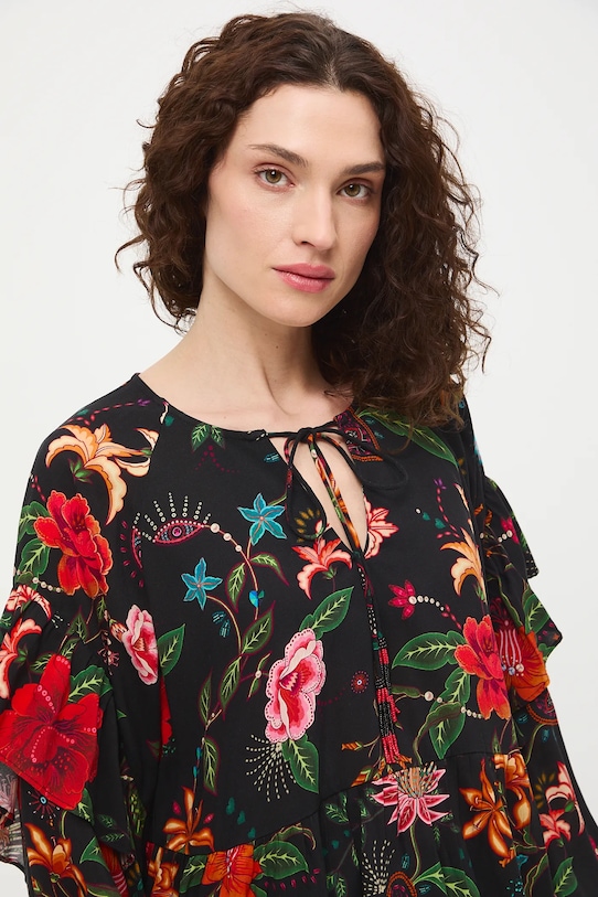 Bluzka damska z wiskozy wzorzysta czarny RS26-BDD420