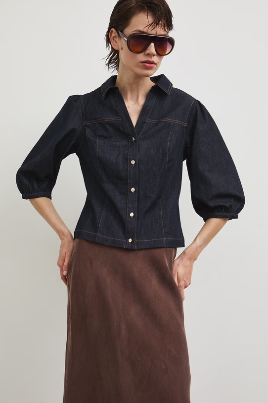 Bluzka koszulowa damska jeansowa granatowy RS26-BDD803