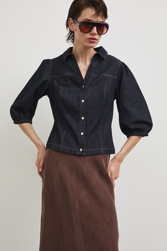 Bluzka koszulowa damska jeansowa granatowy RS26-BDD803