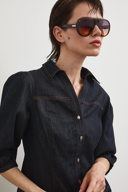 Odzież Bluzka koszulowa damska jeansowa RS26-BDD803 granatowy