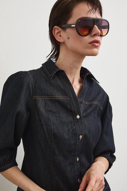 Ρούχα Medicine πουκαμίσα γυναικεία ντένιμ RS26-BDD803 σκούρο μπλε