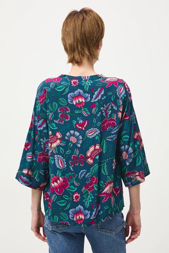 Odzież Bluzka damska z wiskozy w kwiaty RS26-BKD030 turkusowy