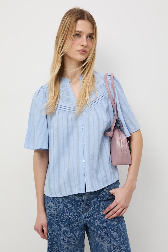 Medicine bluzka koszulowa damska bawełniana niebieski RS26-BKD651