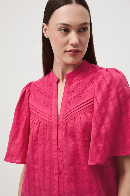 Medicine bluzka koszulowa damska bawełniana różowy RS26-BKD651