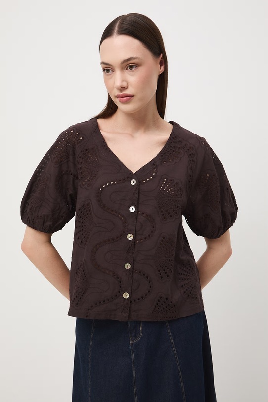 Medicine bluzka damska bawełniana RS26-BKD652 brązowy RS26