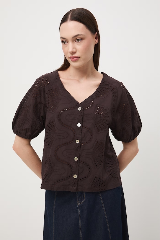 Medicine bluzka damska bawełniana RS26-BKD652 brązowy RS26