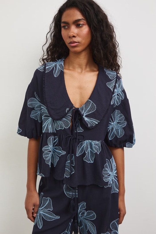 Bluzka damska z lnem RS26-BKD802 granatowy RS26