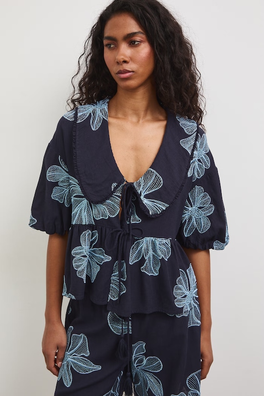 Bluzka damska z lnem RS26-BKD802 granatowy RS26