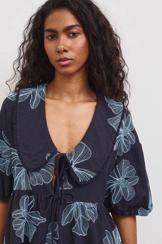 Bluzka damska z lnem granatowy RS26-BKD802