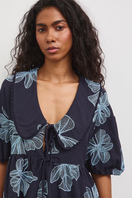 Bluzka damska z lnem granatowy RS26-BKD802