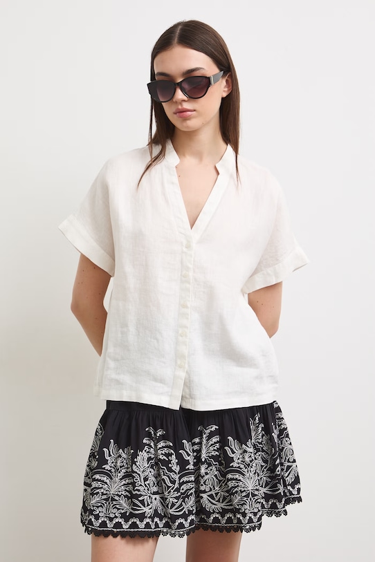 Bluzka koszulowa damska lniana gładka RS26-BKD900 biały RS26